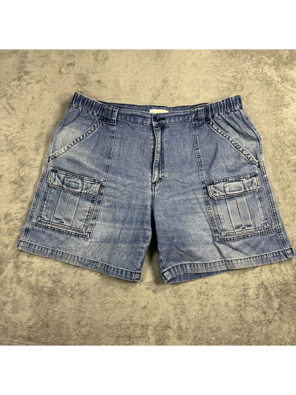 Y2K Savane Faded Denim Cargo Shorts Mens 40 Blue Grunge Vintage Summer Preppy